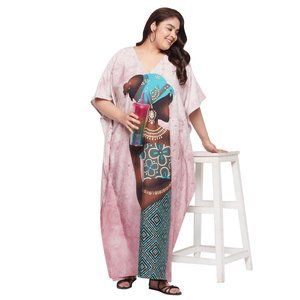 Women Plus Size Fit and Flare Light Pink Polyester Kaftan Dress by Gypsie Blu
